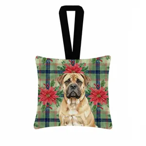 Carolines Treasures WDK8553PO3 3.5 x 3.5 in. Bullmastiff Christmas Poinsettias Hanging Square Fabric Ornament