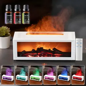 Pure & Natural Gift Idea Fireplace Essential Oil Diffuser with Remote & Includes 3 Oils for Cozy Home Aromatherapy Humidifier Vaporizer Portable Humidifier with LED Light timer auto shut-off air purifier USB Powered Ultrasonic Diffuser deffuser