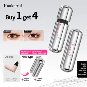 Huukorrol Capsule Grande 2-in-1 Eyeliner Stamp Pen 4-Head Design Quick-Dry Long-Lasting Smudge-Proof for Cat Eye Sharp Winged Lines All-Day Wear