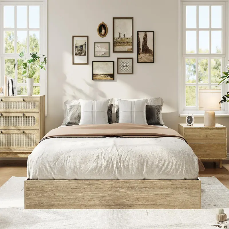 Twin XL Solid Wood Platform Bed, Modern Minimalist Floor-Standing Bed Frame, Noise-Free, No Box Spring Needed,  for Dorm Rooms or Guest Bedrooms