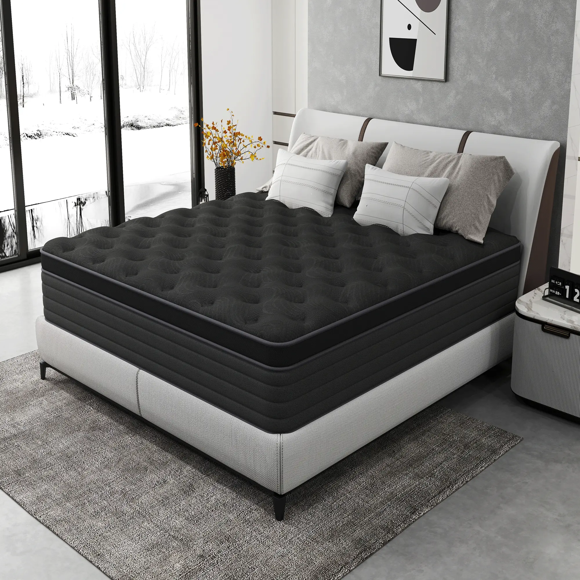 12-14 in Black Knit Memory Foam Mattress with Independent Pocket Springs-Memory Foam Mattress, Twin Full Queen King, Medium Firm, Pressure Relief, No Motion Transfer, Breathable Bed, Supportive, Space Saving, Long Lasting, Cozy Sleep, Bedroom Must-Have, H
