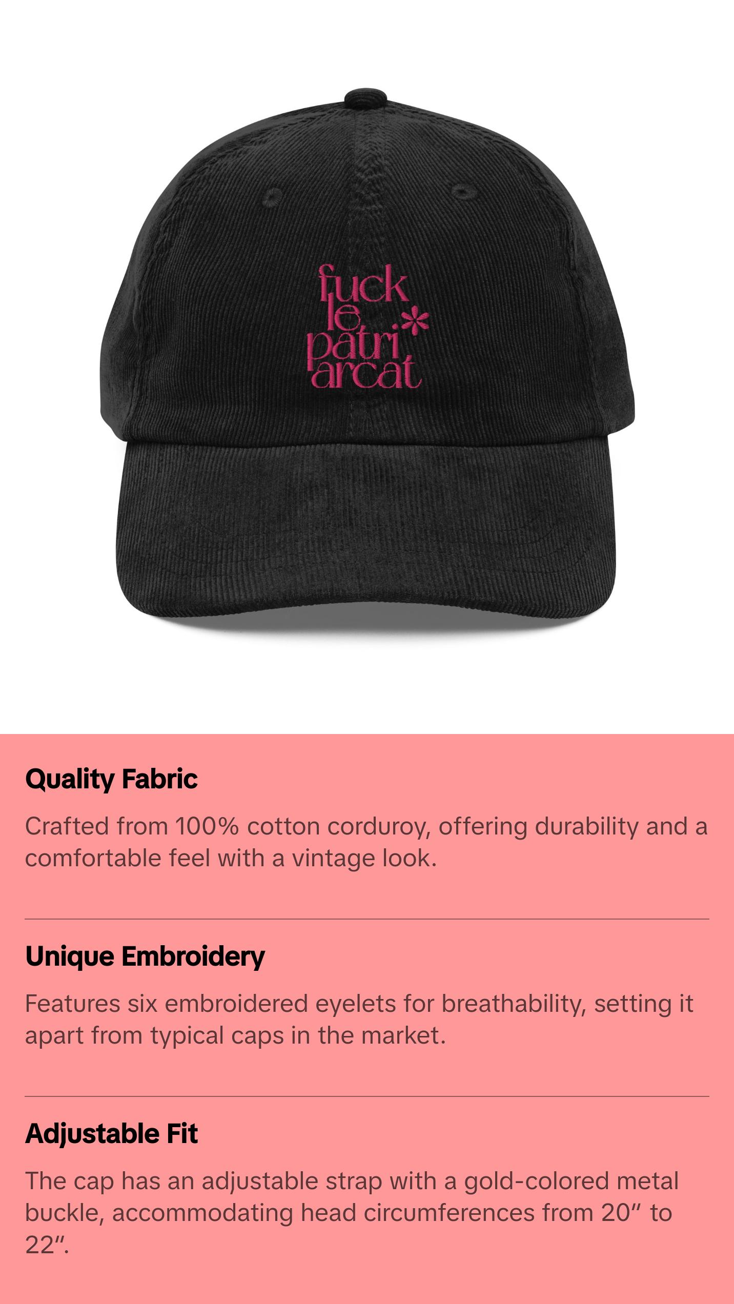 F*ck le Patriarcat Black Vintage Corduroy Cap