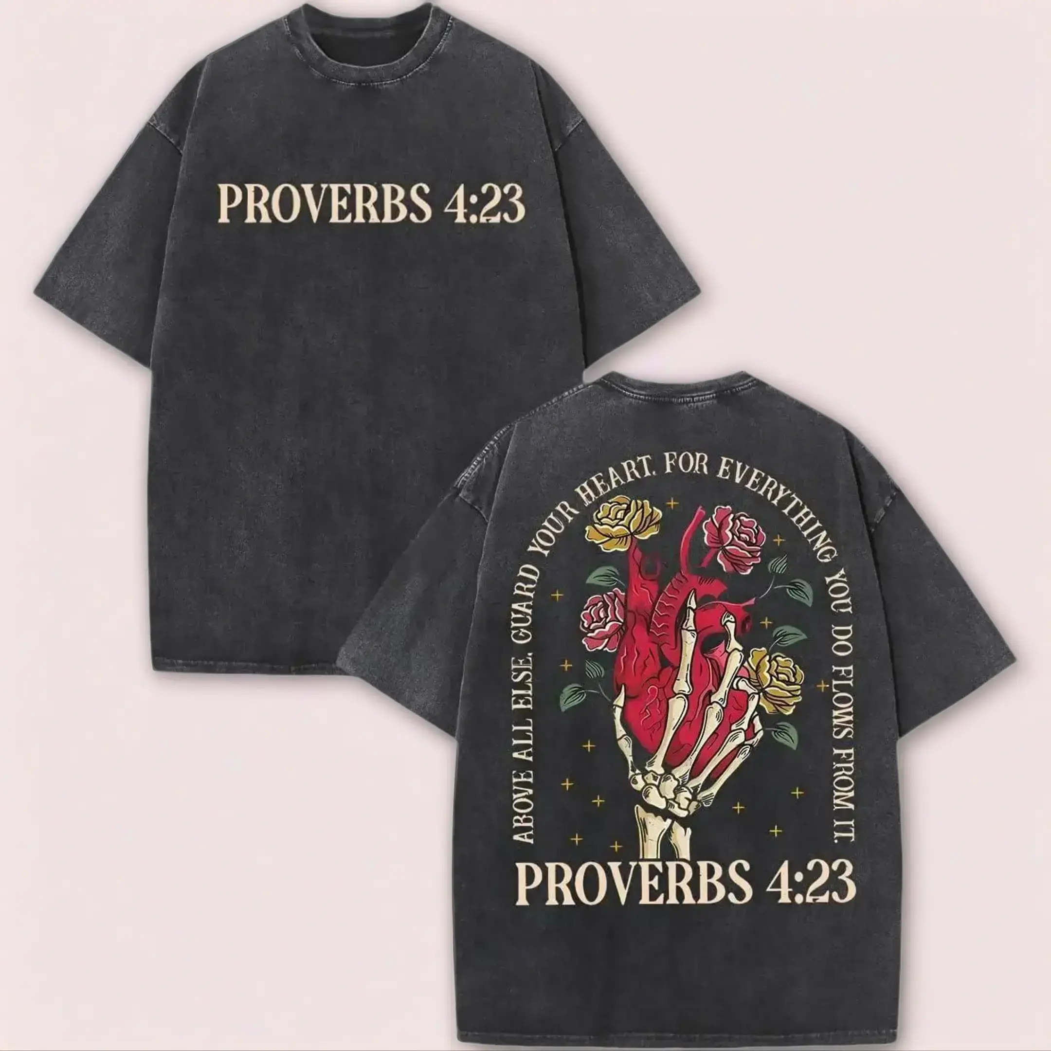 Men's Washed Cotton Heavyweight Short-Sleeve Round Neck T-Shirt - Casual Distressed Vintage Christian Faith Oversized Harajuku Retro Streetwear Festive Top, Father's Day Gift, Shortsleeve