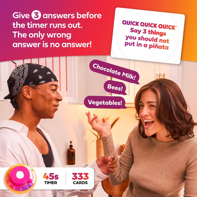 QUICK QUICK QUICK - The Ultimate Party Game for Friends & Family Ages 8-108 High-Energy Fun with 333 Cards & Battery-Free Timer for Endless Laughter