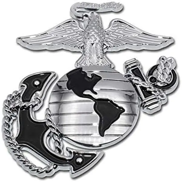Officially Licensed Premium All-Metal U.S. Marine Corps Eagle Globe Anchor Insignia Black-Chrome Car Emblem - 3.5"x3.2", 3M Adhesive Foam Tape Mount, Universal, Thick, Weatherproof, Long-Wearing Decor for Vehicles, Mailboxes