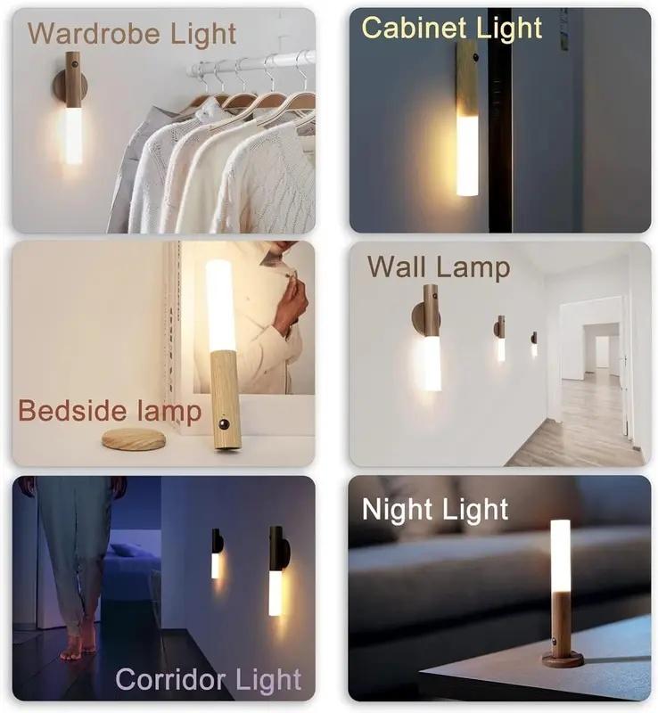 Multifunctional Motion Sensor Night Light LED Rechargeable Magnetic Wall Lamp, Easy Install Portable Wireless Design for Hallway Bedroom Stairs
