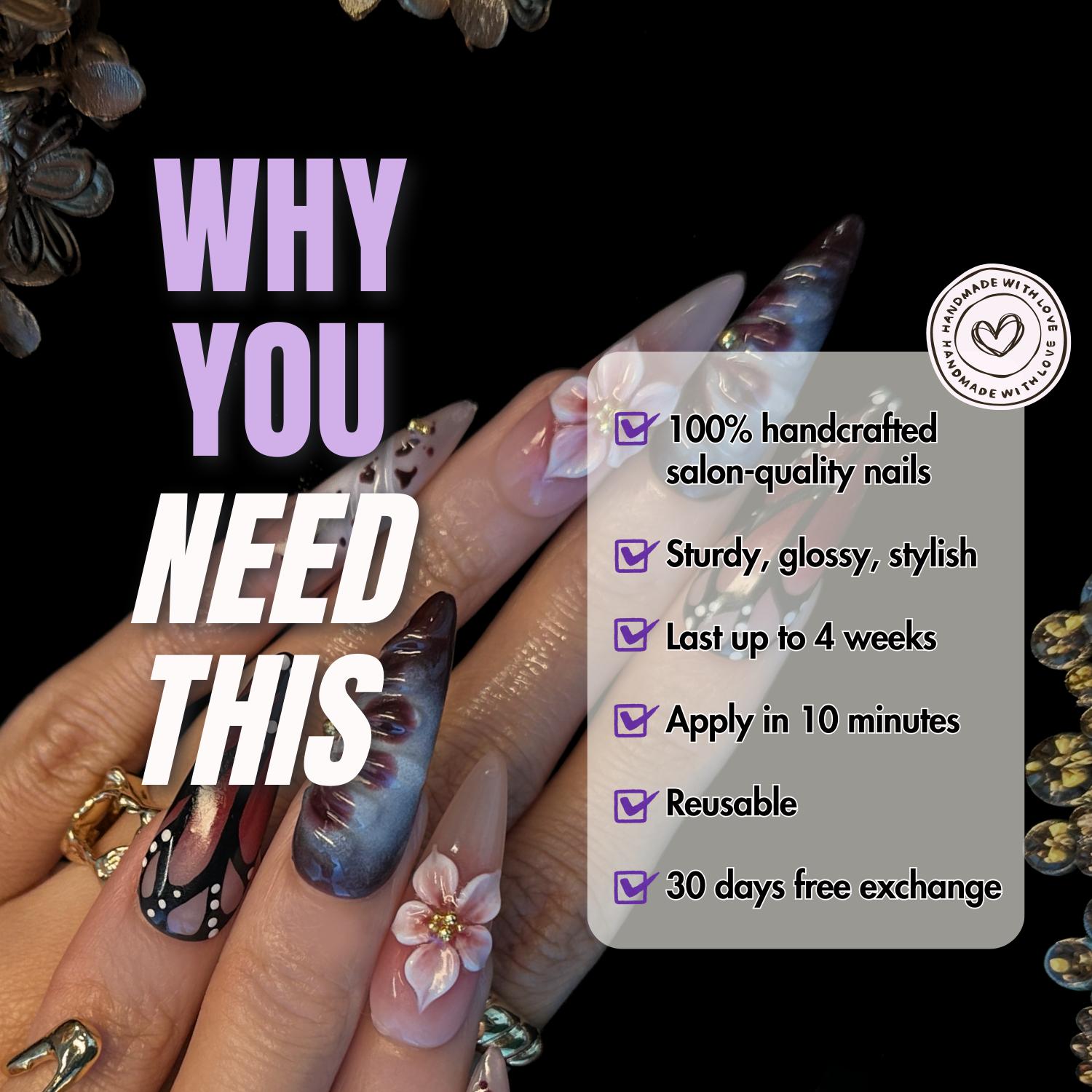 NailPhoria STILETTO Collection - Handmade Press-On Nails | Reusable, Salon-Quality, Long-Lasting, Glossy Design