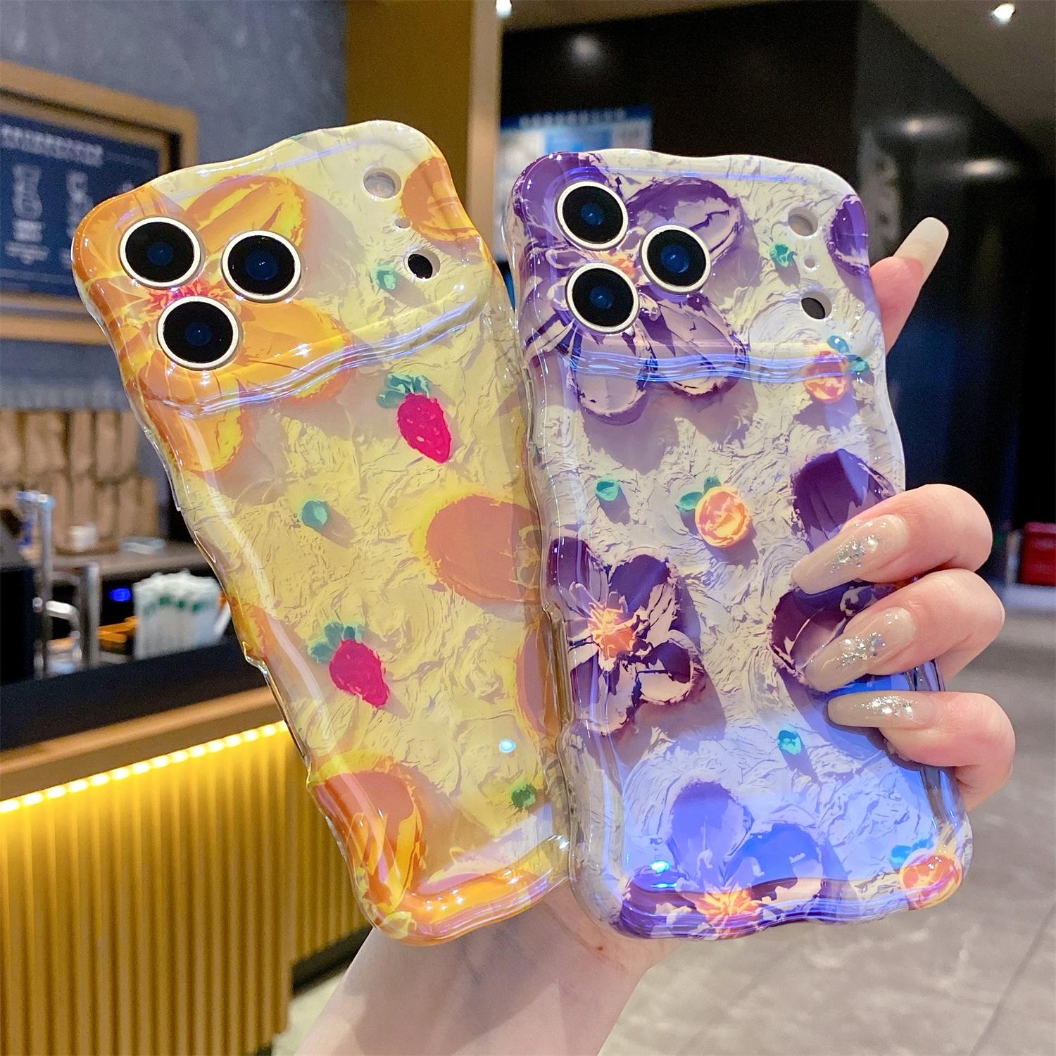 Colorful Retro Oil Painting Flower Pattern Compatible with iPhone 17 Pro Max/ 16/15/ 14/13,Pretty Glossy Pattern Wave Cover Cute Sparkly Floral TPU Protective Case for Women and Girl