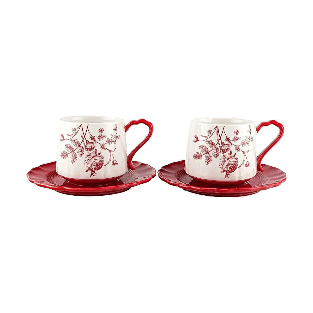 GLAZE STORY Sunset Rose Couple Mugs Set with Saucers - Ceramic Coffee Cups for Couples, Unique Gift for Anniversary, Valentine's Day