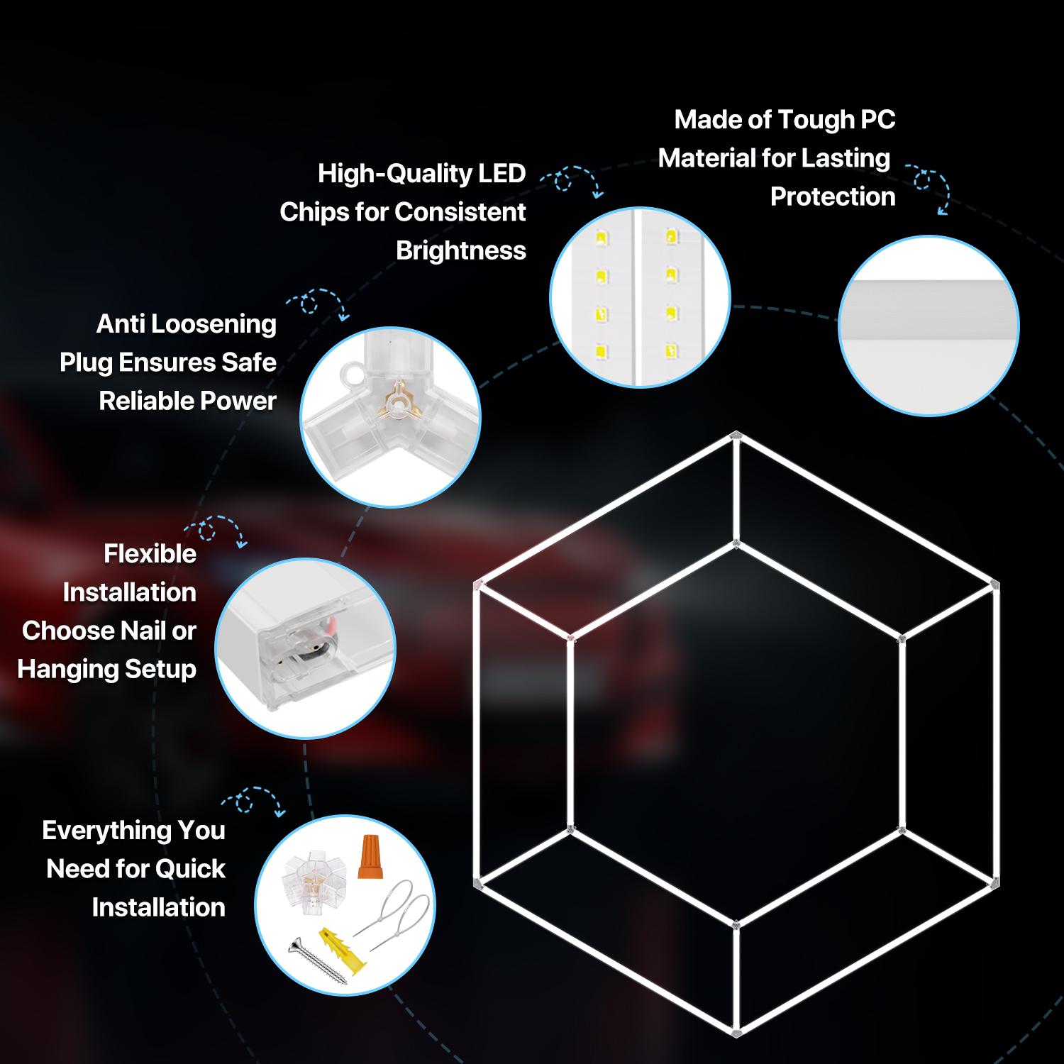 HYPERLITE Hexagon Light Honeycomb Light LED Ceiling Light, 130–204W 13,000–20,400LM 6500K Bright White, Car Detailing Garages, Garage Light, Workshops, Basements, Gyms, Studios, Barber Shops, Game Rooms, LED Wall Decorative Lighting， SpringGlowUp