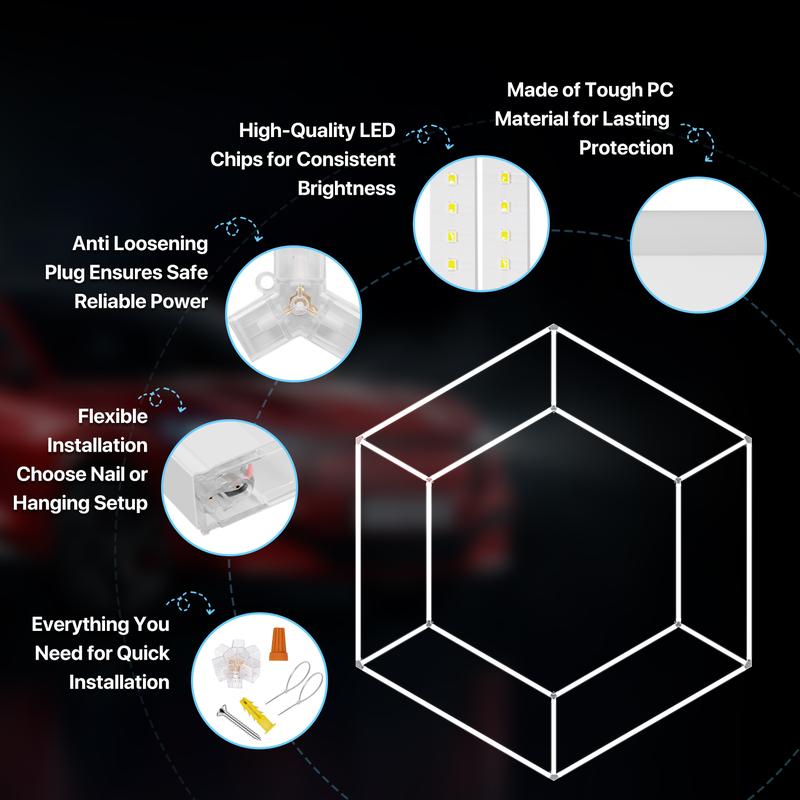 HYPERLITE Hexagon Light Honeycomb Light LED Ceiling Light, 130–204W 13,000–20,400LM 6500K Bright White, Car Detailing Garages, Garage Light, Workshops, Basements, Gyms, Studios, Barber Shops, Game Rooms, LED Wall Decorative Lighting，Jumpstart newyear