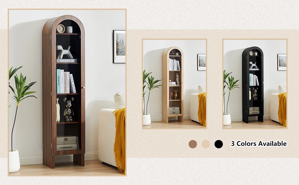 【New Upgrade】Giratree 66.93" H Arched Bookcase, 5-Tier Arched Cabinet Bookcase with Adjustable Shelves, Acrylic Glass Cabinet Door for Living Room, Reading Room and Bedroom