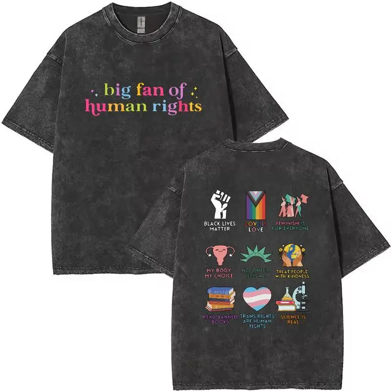 Unisex 'Big Fan of Human Rights' Graphic T-Shirt, Classic Casual Round Neck Tee in Smooth 100% Cotton