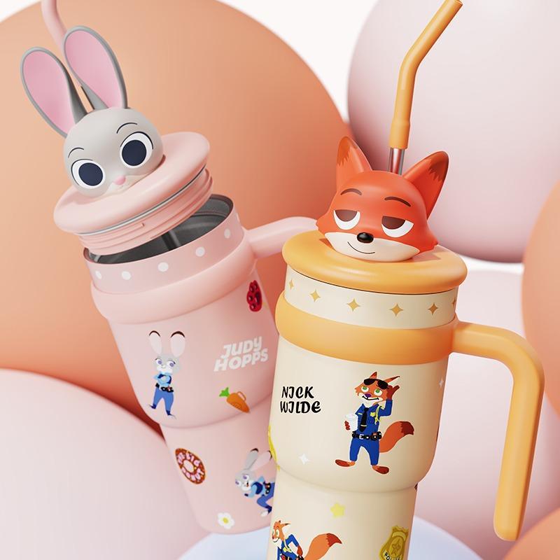 Zootopia Nick & Judy 3D Character Lid Insulated Cup - 22 oz Capacity,Leak-Proof, Drinkware Portable, Ideal for Outdoor Home & Office Daily Drinking