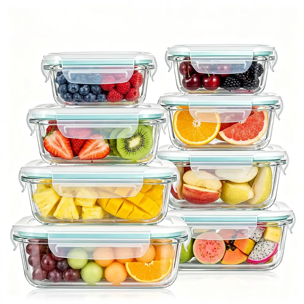 8 Pack Glass Food Storage Containers with Lids -Stackable Design for Kitchen Utensils Oven Microwave Freezer Dishwasher Kitchenware Lunch Compartment  Airtight Meal Prep,Extra Large Storage,summervibes outdoorfun Reusable Kitchen Kitchen Utensils summerwi