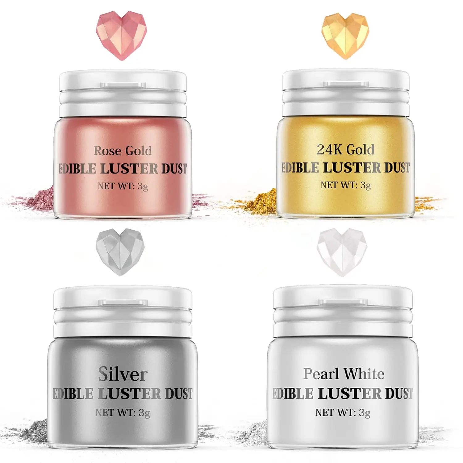 Glitter Combo set 4,Edible Luster food grade Vegan,Gluten-Free for DIY Champagne,Drinks & Wine,Cocktails,Parties Birthday Cakes 4g/Bottle Nata Baking