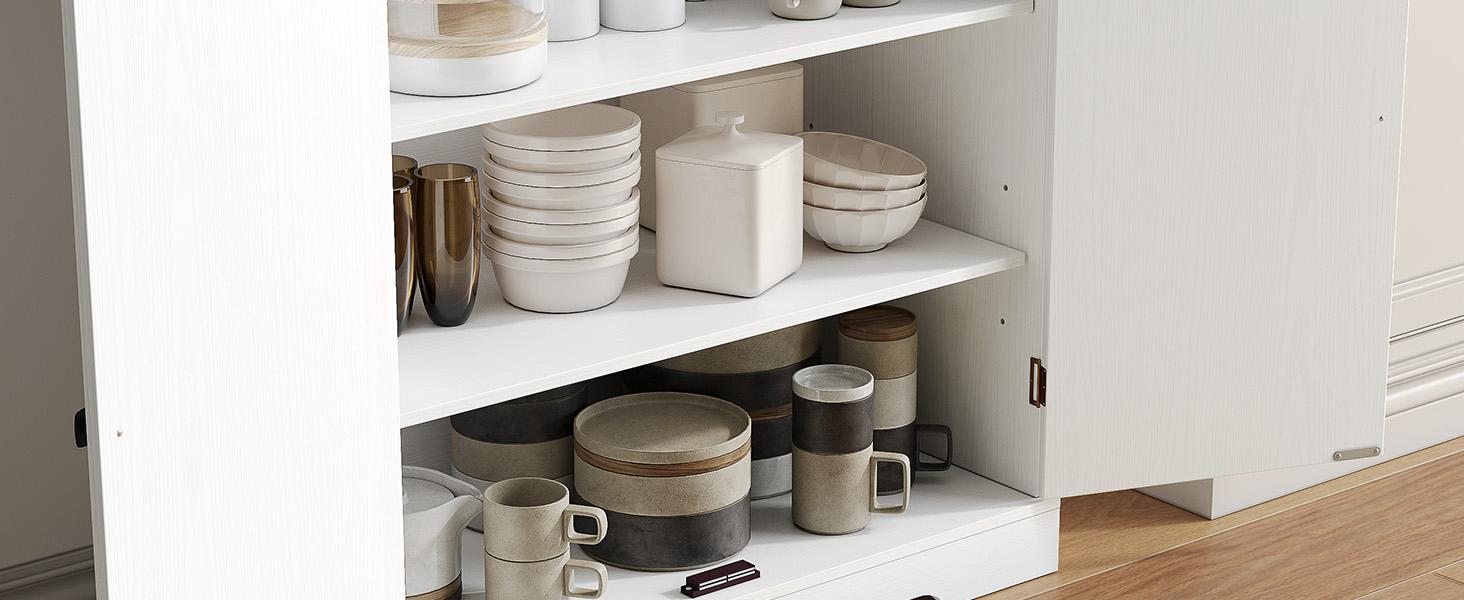 【SPOTLIGHT DAY】ONBRILL 71" Tall Farmhouse Kitchen Pantry Cabinet with 6 Door Shelves & Drawer Wood Storage Cabinet 2 Adjustable Shelves 4 Barn Doors Freestanding Cupboard for Kitchen Dining Room