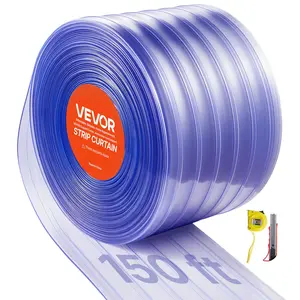 【FathersDayGift】VEVOR Clear PVC Strip Curtain, 150 ft Length x 12 in Width, Ribbed Plastic Door Strip Bulk Roll, Walk in Freezer Cooler Curtain Strips for Doorways of Supermarket, Garage, Warehouse, Pet Animal House