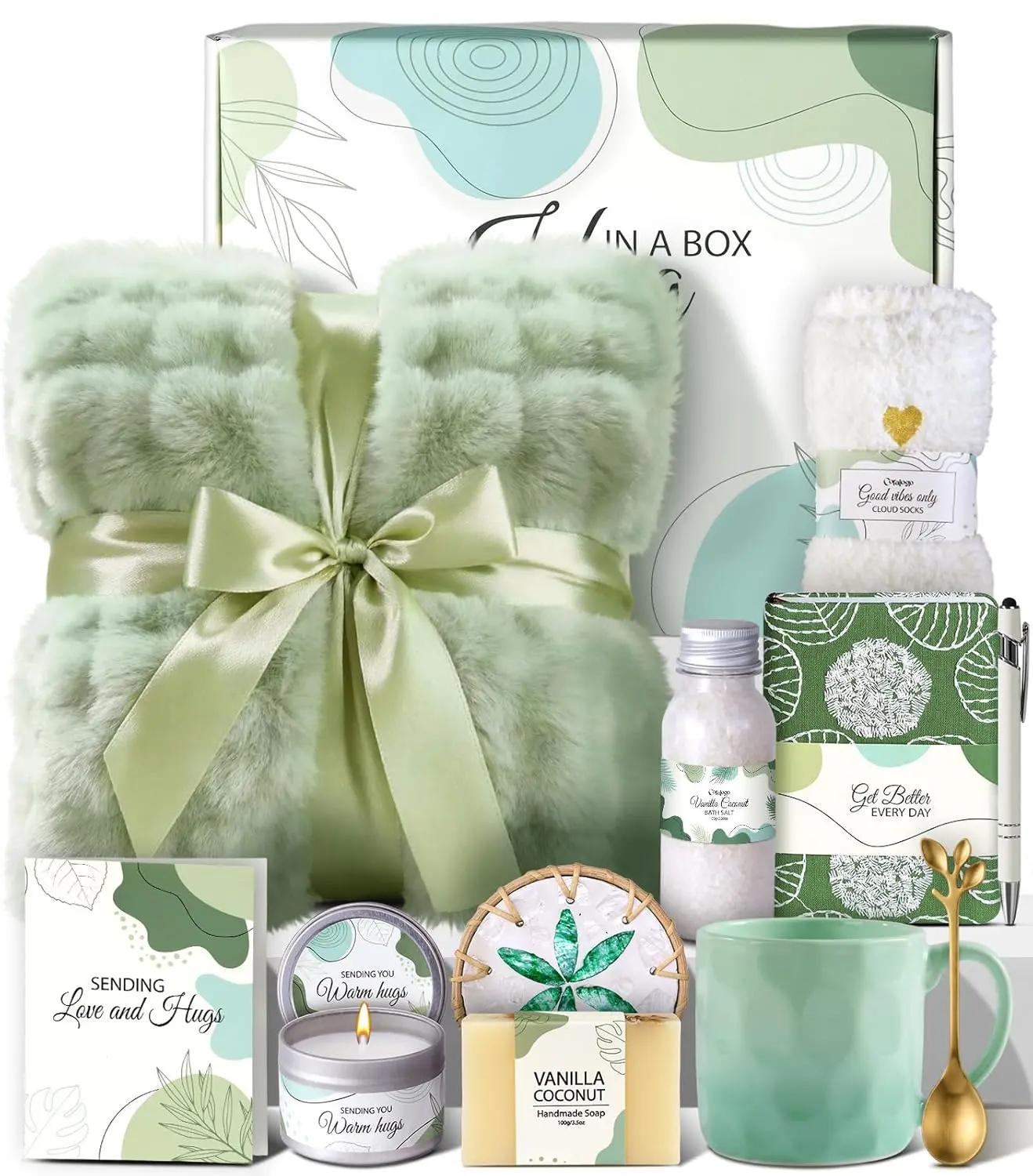 Coralogo Adult Fluffy Warm Gift Box Set - Self Care Bundle Box with 120cm x 160cm Blanket, Bathroom Spa Towel Supplies for Stress Relief, Ideal for Her (Birthday, Thinking of You)