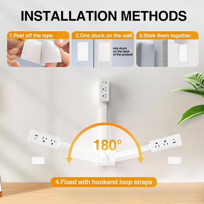 MUNBYN  Electrical Outlet Extender Stick - Power Socket Expander,Extendable Outlet for Hard to Reach Places,Features USB-A,USB-C,2 AC Outlets,Rotates 180°,Use Behind Couches,Nightstands,Desks,More