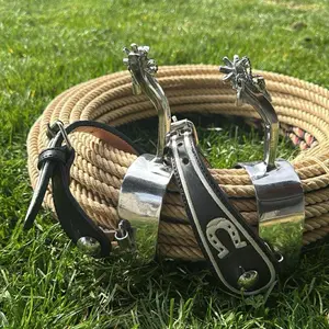 Espuelas Charras Style Antiguo with Aluminum Inlay and 3 Inch Blade El Botas Brand Western Horse Tack