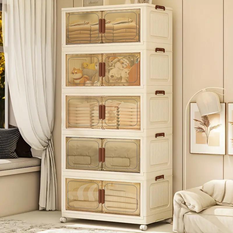 70CM-2/3/4/5 Layers    plastic folding storage box with multi-layer, stackable storage box with wheels, suitable for home storage of books, clothes, toys, closet, wardrobe, bedroom, bathroom, office, basic bedroom furniture Storage Box