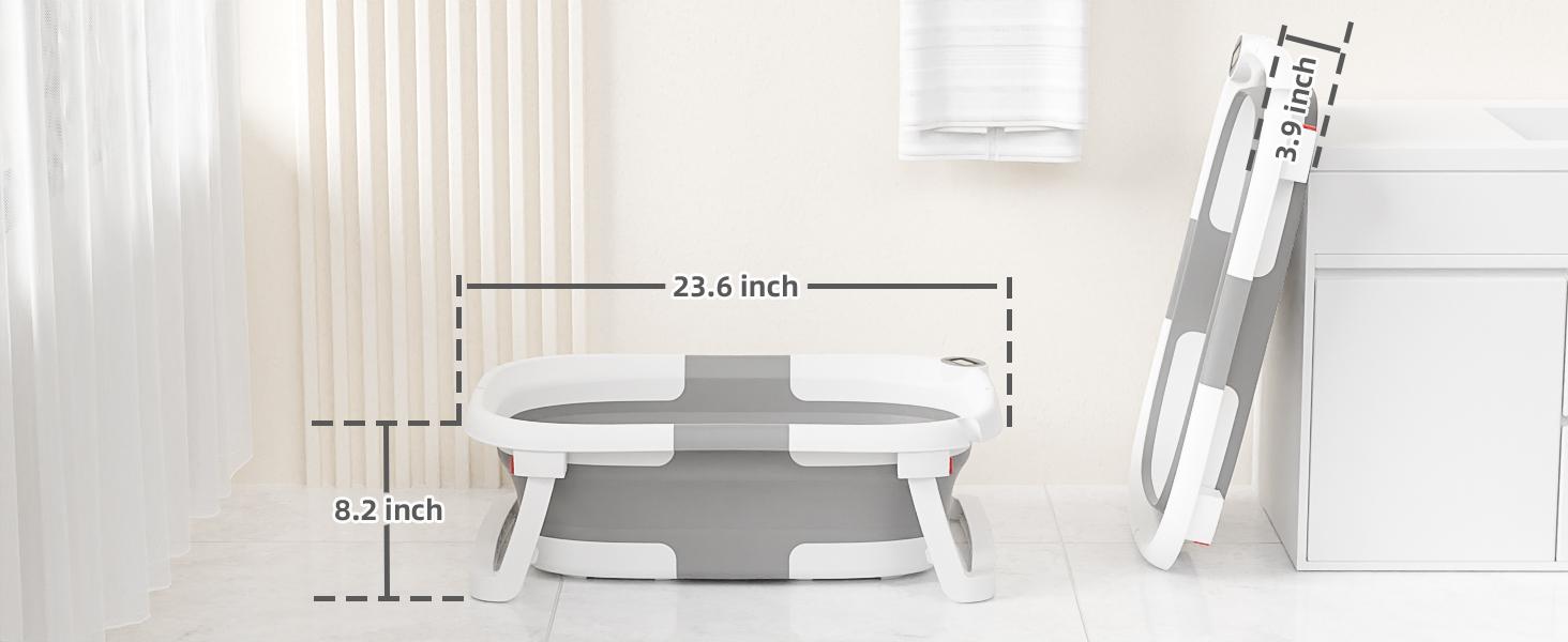Collapsible Baby Bathtub with Real-time Temp Monitor + Floating Cushion, Foldable Baby Bath Tub Set - Perfect Portable Travel Baby Tub Cute Care