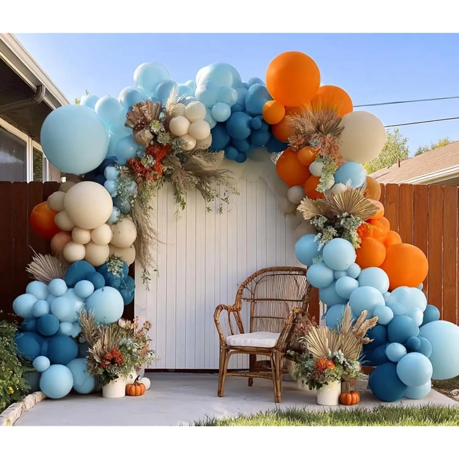 Blue, White & Orange Balloon Arch Kit with Double-Stuffed Balloons for Birthdays & Baby Showers