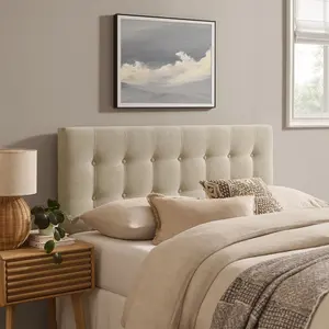 Emily Fabric Upholstered Full Size Headboard in Ecru