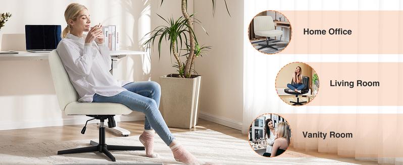 Criss Cross Chair - Armless Desk Chair No Wheels Cross Legged Office Chair Wide Swivel Home Office Desk Chairs, Gift for family