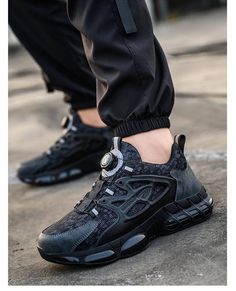 Men's Steel Toe Safety Sneakers with Swivel Buckle - Puncture-Proof Kevlar Midsoles, Anti-Slip Rubber Sole, Breathable Mesh Upper, Durable Work Boots for Outdoor Activities, Blue Collar Workers, Nurses