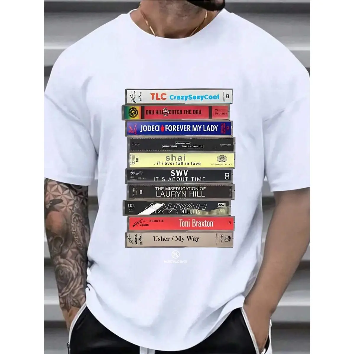 Witllent Men's 100% Cotton Vintage 90s R&B Cassette Tape T-Shirt Music Graphic  T-Shirt, Men's Christmas 220g Heavy Cotton T-Shirt(1 PC)