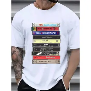 Witllent Men's 100% Cotton Vintage 90s R&B Cassette Tape T-Shirt Music Graphic  T-Shirt, Men's Christmas 220g Heavy Cotton T-Shirt(1 PC)