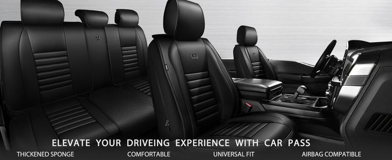 CAR PASS Nappa Leather Seat Covers Protection for Front Seats Universal Waterproof & Anti-Slip Design Airbag Compatible for Sedan, SUV, Pickup Truck  Black 1 Count
