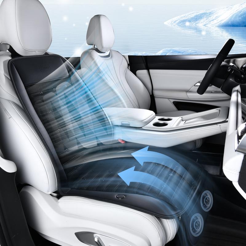 Florich 12V/24V Cooling Car Seat Cushion - Ice Cooling Gel Pad w/ 3 Speed Fans - Universal Fit for Car/Truck/SUV - Summer Cooler Seat Cover - Ventilated Back Support - (Black  Cushion and Back Cushion)