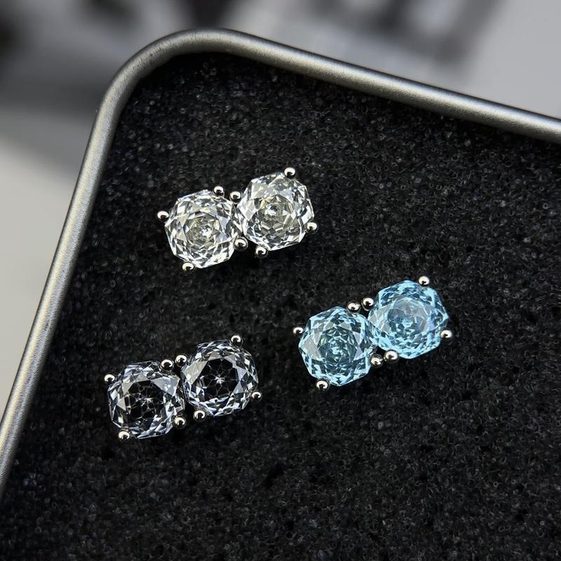 CICI GEMS 1CT Stud Earrings for Women Men S925 Sterling Silver Hypoallergenic Firework & Rose Cut Butterfly Back 18K White Gold Plated Anniversary Birthday Gift Daily Fine Jewelry