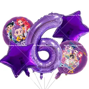 [Ages 1-9] Purple Devil Hunter First Birthday Balloon Set, Children's Party Decoration Number Star Foil Balloon Arrangement Supplies