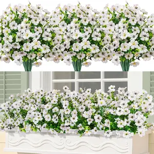 10 Bundles Artificial Flowers for Outdoors Decoration Fake Silk Flowers UV Resistant Faux Plastic Plants for Spring Summer Garden Yard Porch Window Box Home Indoor Outdoor Decor, White