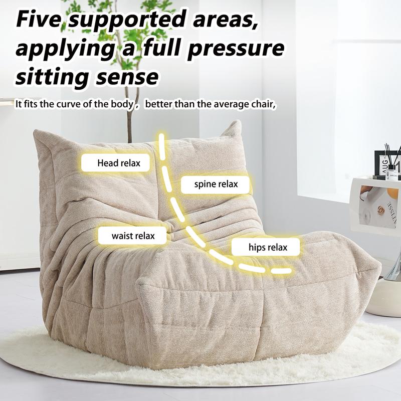 Togo Sofa Caterpillar Bean Bag Chair Chenille Fabric 1 Seater Memory Foam Lounger Upholstered Couch Free 5FT Carpet Modern Comfy Living Room Furniture