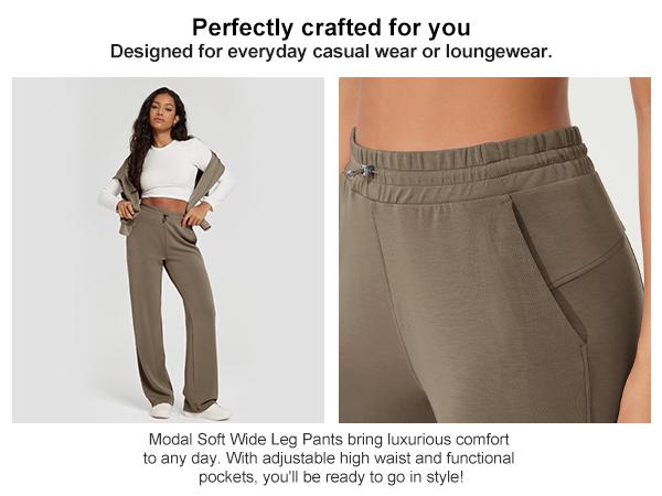 ODODOS Women's Modal Soft Wide Leg Pants with Pockets Adjustable Shockcord High Waist Casual Lounge Pants-27/29/31" Inseam Breathable Fabric