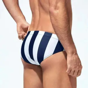 2025 New European and American Sexy Striped Men's Triangle Swim Briefs Elastic Swimming Trunks