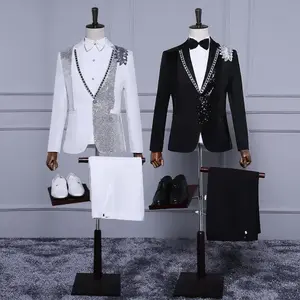 Stage Performance Suit Men's Slim Sequin Singer Host Emcee Dress Suit Jacket Photo Studio Photo Suit