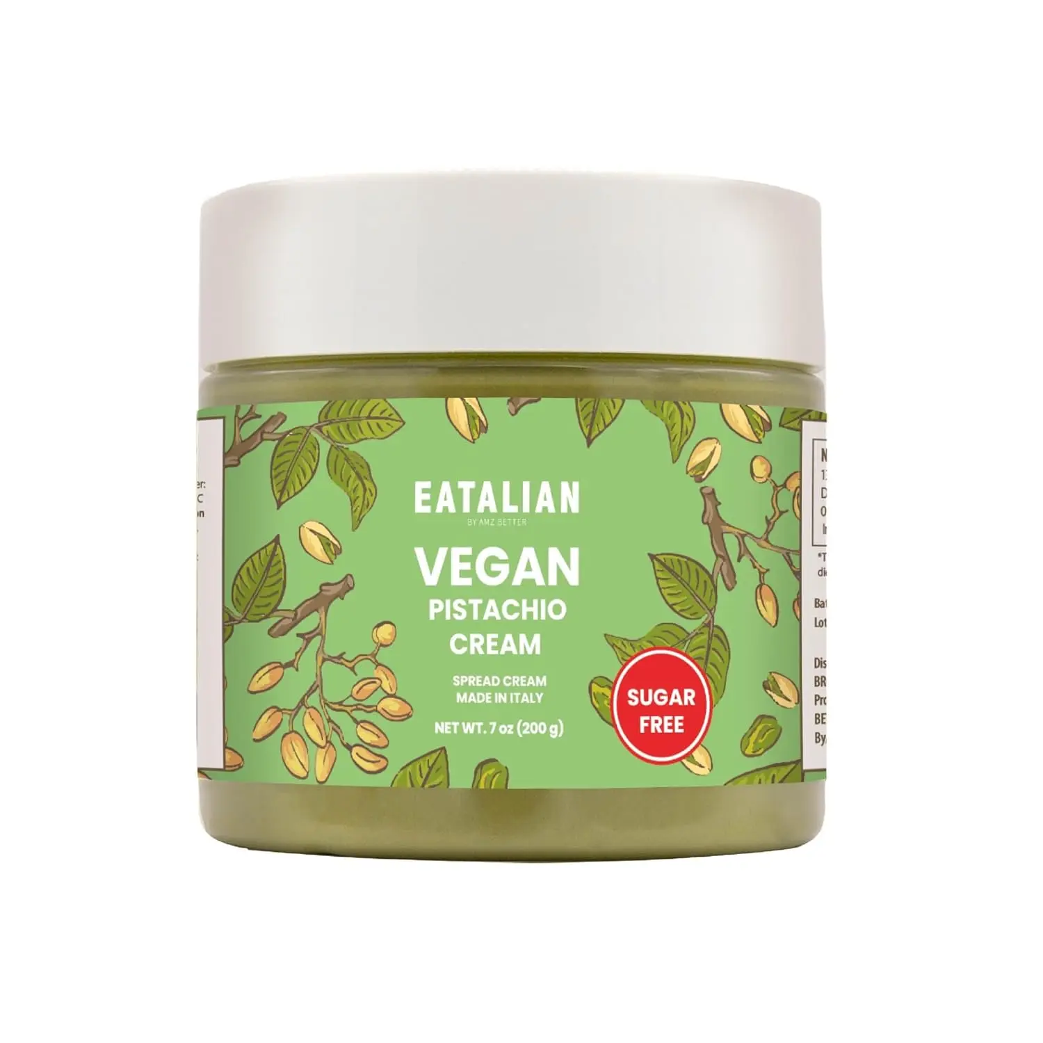 EATALIAN by AMZ BETTER Vegan Pistachio Cream Sugar Free, 7 oz/ 200g, Delicious sugar free vegan spread, ideal on bread, perfect with ice cream, Excellent for Dubai Chocolate, Made in Italy