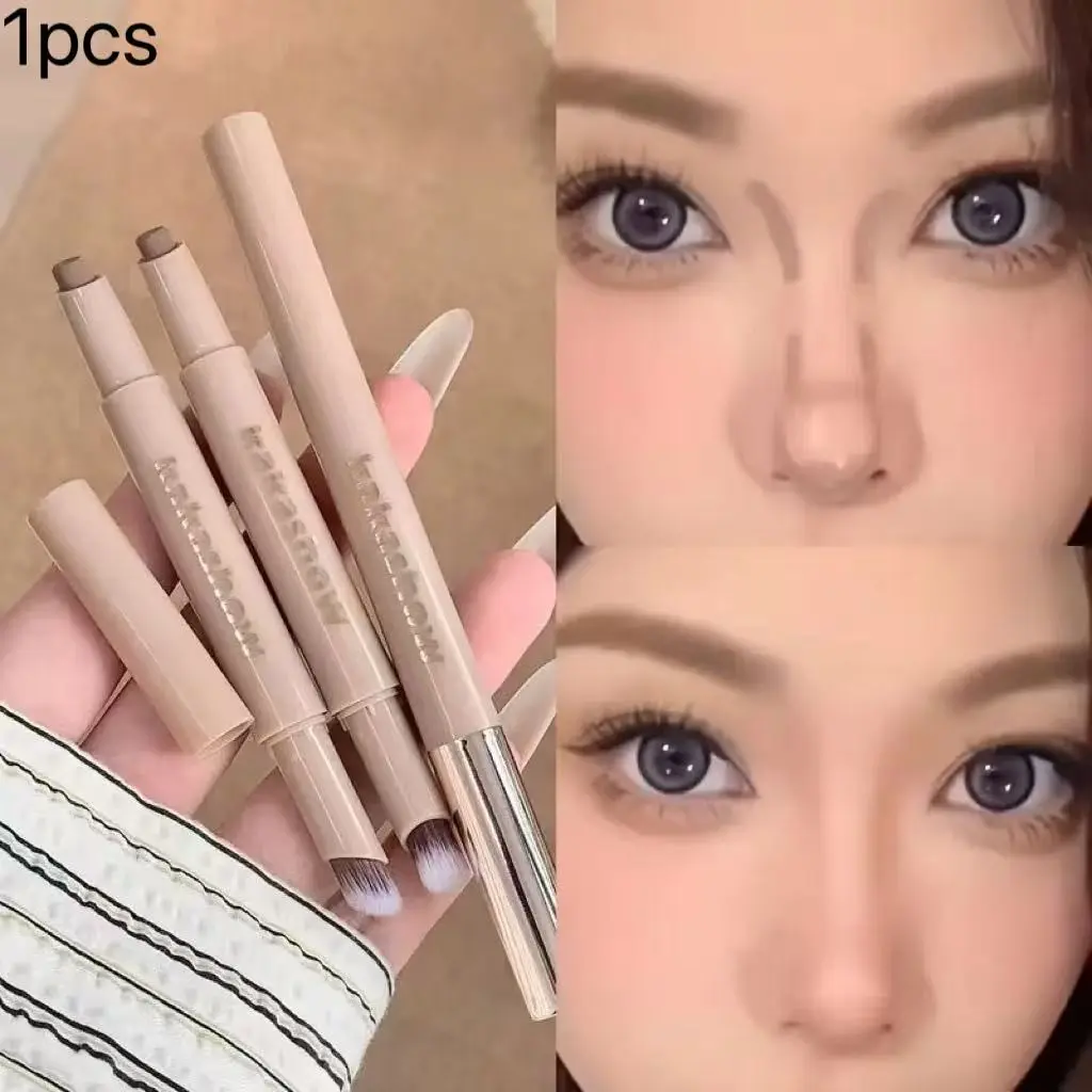 Double-ended contour stick with dual use for nose shading, Facial contouring makeup, comes with a nose shading brush, smooth and easy to blend, creates a three-dimensional facial contour, suitable for beginners, Lightweight