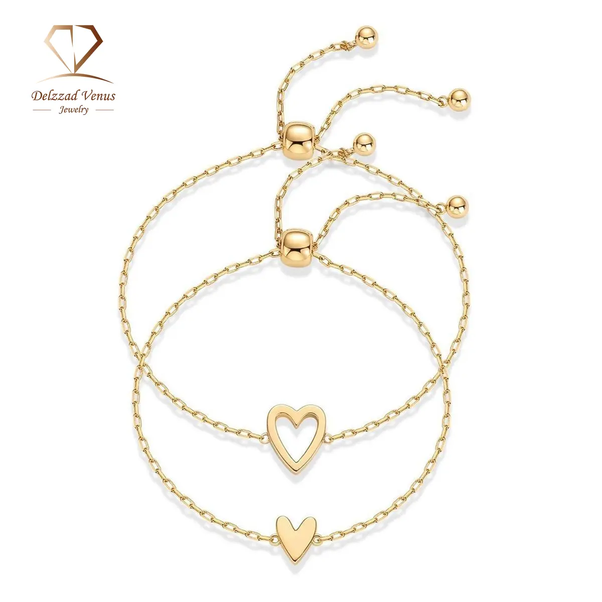 DELZZAD Stainless Steel Heart Bracelets for Women, Adjustable Matching BFF Friendship Fashion Jewelry Gift, Fashion Bracelet, Heart Shaped Bracelet