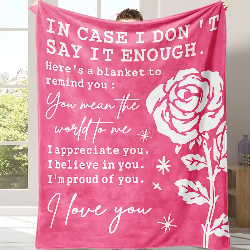 In Case I Don't Say It Enough Pink Rose Blanket,Floral Print Rose Flower Blanket - Pink & White Rose Love Affirmation Throw, Indoor Warm Room Decor for Sofa,Bed,Birthday Valentine Xmas Gift for Girlfriend Wife Loved Ones