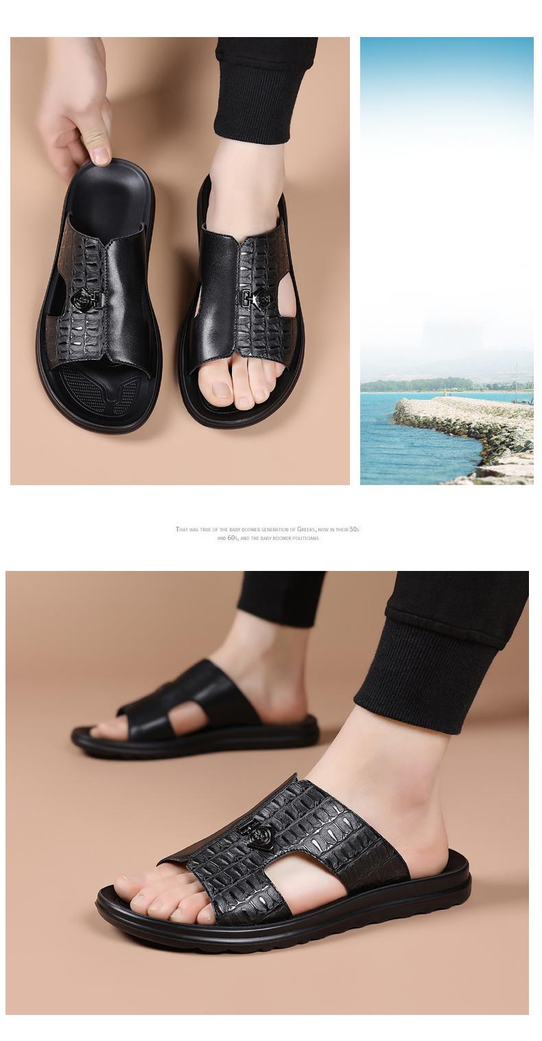 Men's Vegan Leather Summer Fashion Sandal & Stylish Slipper with Mixed-Texture Design | Quick Dry Sandals with Anti-Slip Sole | Beach Shoes for Men & Beach Casual Wear | Outdoor Beach Shoe, Outdoor Sandal for Indoor Use & Outdoor Entertainment