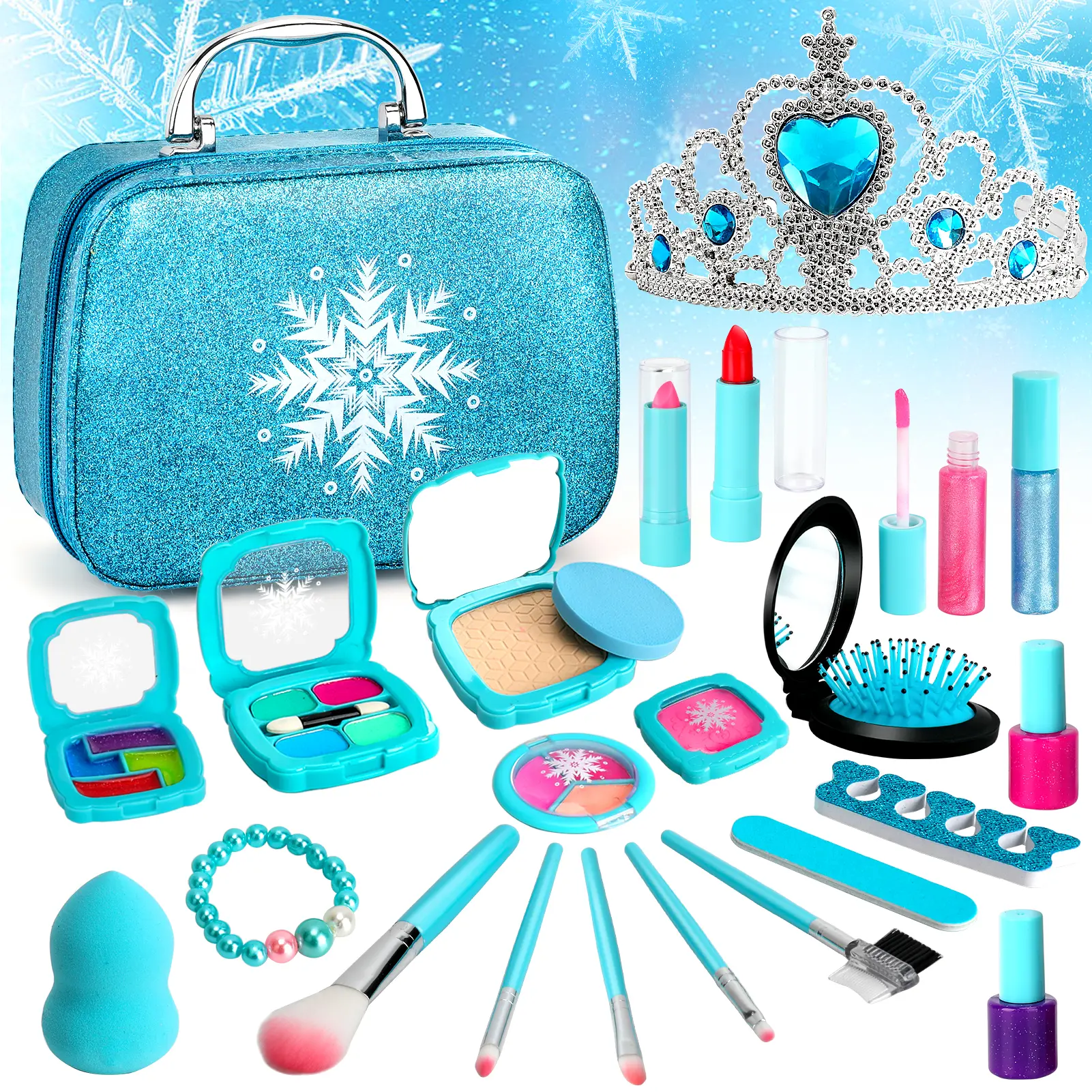 Kids Makeup Kit for Girls, Safe Washable Non-Toxic Cosmetic Set with Mirror & Storage Case, Real Pretend Play Makeup Toys for Toddler Girls Ages 3+, Ideal Birthday & Halloween Gifts Play Set