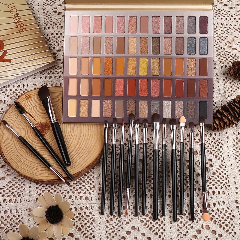Colors Naked Eyeshadow Palette + Makeup Brush Set, All in One Nude Neutral Smokey Makeup Pallet with Brushes, Pigmented Warm Matte Shimmer Powder Eye Shadows Cosmetic Halloween Beauty Kit