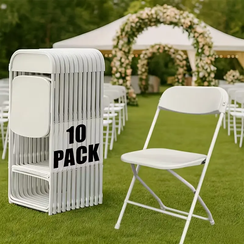 Heavy-Duty Plastic Foldable Chairs - Ergonomic Back, 350 Lbs Weight Capacity, Stackable, Portable Indoor & Patio Furniture, Plastic Folding Chairs & Outdoor, Wedding, Party, Meeting Room, Patio and Garden, White,dorm essentials,home decor